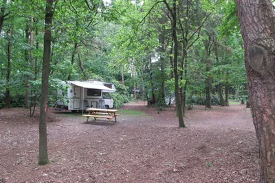 Camping Beek en Hei - Wohnwagen- und Zeltstellplatz unter Bäumen auf dem Campingplatz