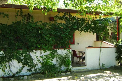Camping Arcobaleno - Bungalow auf dem Campingplatz mit begrünter überdachter Veranda