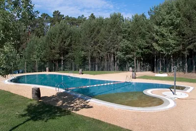 Camping Cobijo - Pool des Campingplatzes von Bäume umgeben