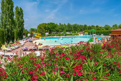 Eurocamping Pacengo  -  Poolbereich vom Campingplatz mit Liegestühlen in der Sonne