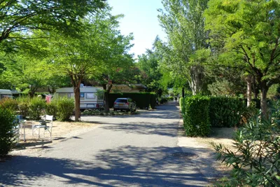 Camping Municipal Les Iles-de-Silon  - Gehweg auf dem Wohnwagenstellplatz und Wohnmobilstellplatz vom Campingplatz
