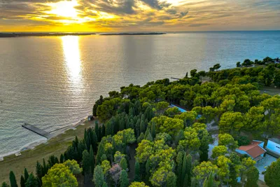 Kamp Pineta  Camping Pineta - Luftaufnahme der Standplätze am Meer