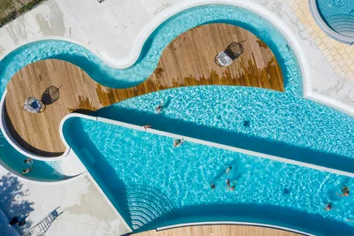 Camping Sandaya Soulac Plage - Pool aus der Vogelperspektive