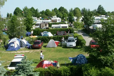 Camping Seeblick  -  Wohnwagen- und Zeltstellplatz vom Campingplatz auf grüner Wiese