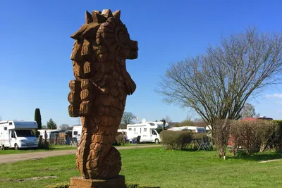 Campingplatz Seepferdchen - Wohnmobilstellplaetze-des-Campingplatzes-mit-Seepferdchenstatue