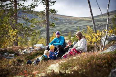 Johnsgård Turistsenter - Camper sitzen im Grünen auf dem Campingplatz