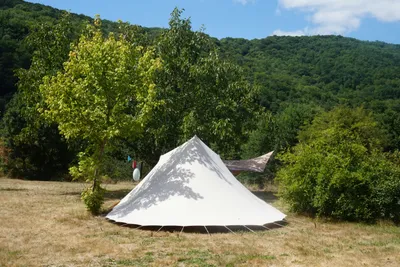Camping La Champagne - Zeltplatz umgeben von Bäumen auf dem Campingplatz