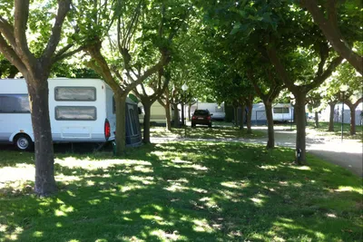 Camping Rio Ulla  -  Wohnwagen- und Zeltstellplatz vom Campingplatz im Schatten zwischen Bäumen