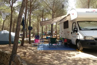 Camping Sa Prama  - Wohnwagenstellplatz und  Zeltplatz im Schatten der Bäume auf dem Campingplatz