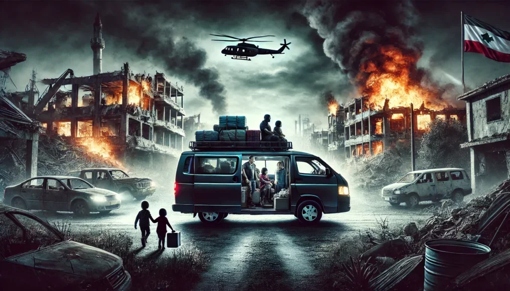 Wohnmobil auf einer Straße bei Sonnenuntergang – Flucht im Krisenfall